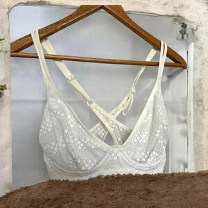 Aerie eyelet cross cross balconette lace bra  36D